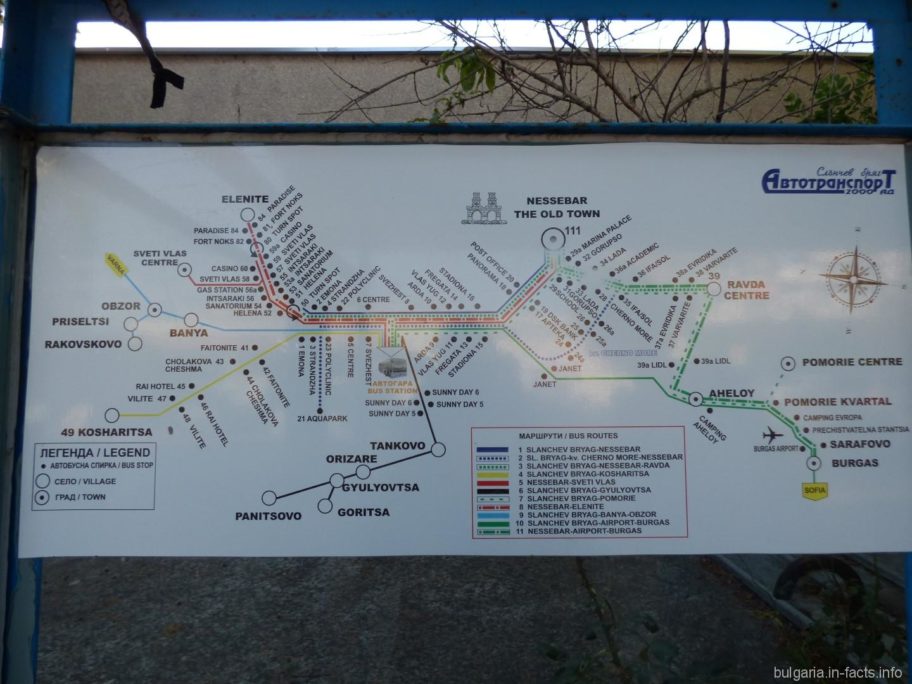 Разобраться в общественном транспорте Болгарии совсем не сложно. Почти на каждой остановке висит подобная схема и есть расписание.