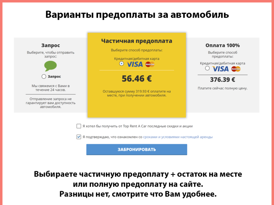Предоплата за автопрокат в Болгарии